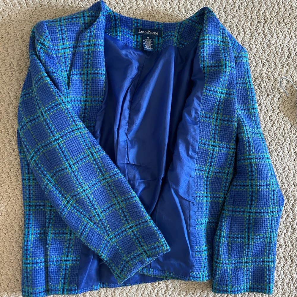 Evan Picone turquoise check blazer size 12